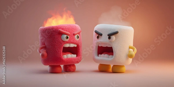 Obraz Two Angry Marshmallow Characters Arguing, 3D Render