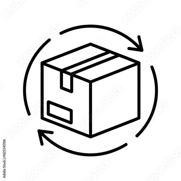 Fototapeta Outline Icon of a Cardboard Box with Circular Arrows package parcel