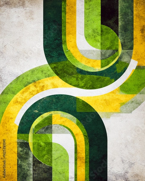 Fototapeta Art Deco style: abstract renewable energy design, bright green and yellow deco pattern over concrete background