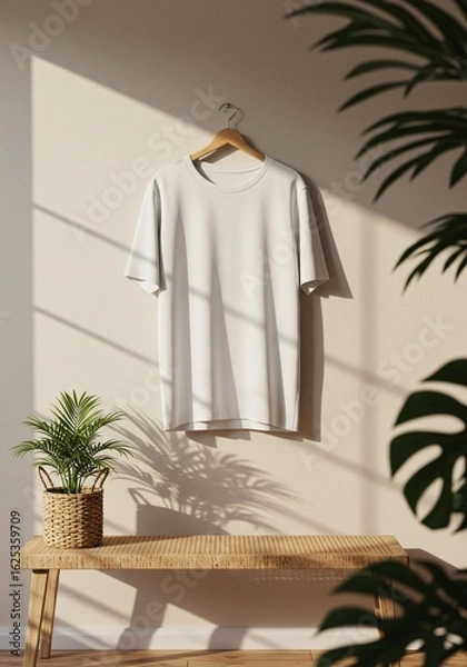Fototapeta Minimalist flat lay of a plain white tee shirt for custom design presentation