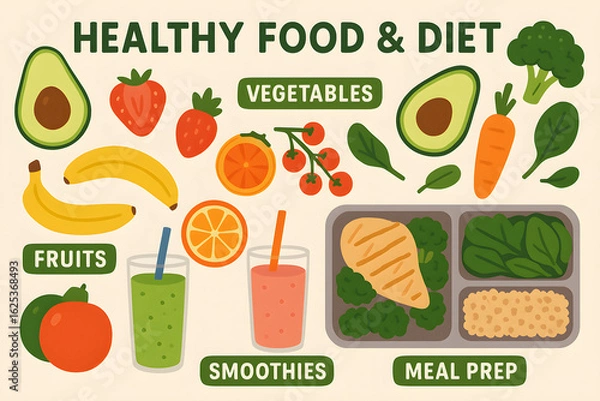 Fototapeta set of fresh vegetables illustration