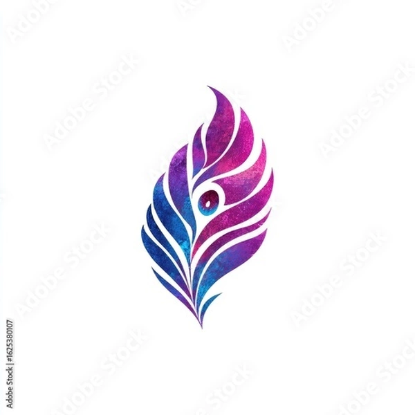 Fototapeta Animal Logo Elegant peacock feather pattern forming a logo iridescent colors artistic and sophisticated for fashion or beauty brands isolated on white background
