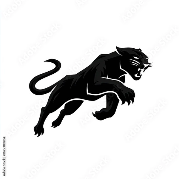 Fototapeta Animal Logo Sleek black panther in mid-leap dynamic and fierce monochrome with sharp angles ideal for motorsports or apparel isolated on white background