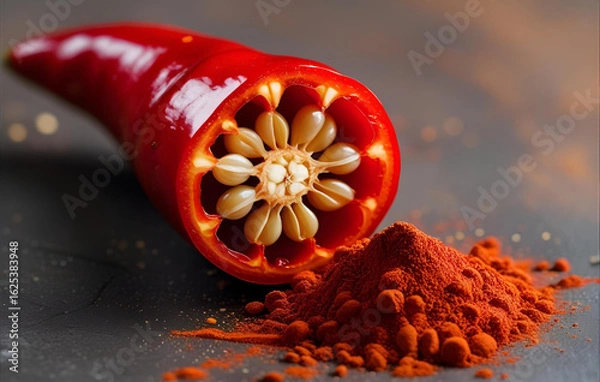 Fototapeta Chilli, Red Pepper Flakes and Chilli Powder - 1