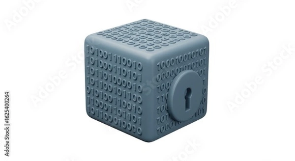 Fototapeta Cyber Security Concept: Binary Code Cube with Keyhole, Data Protection.