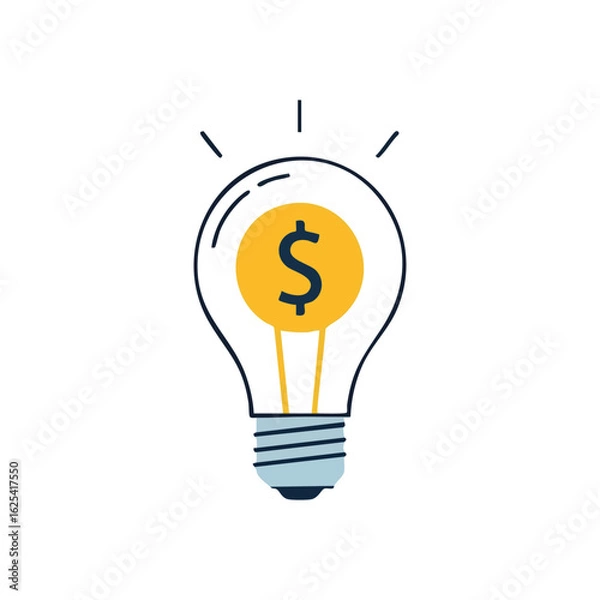 Obraz (Financial Idea Lightbulb. Discover innovative strategies for wealth creation. This vibrant graphic represents profitable solutions and smart investment insights, symbolizing success and growth.)