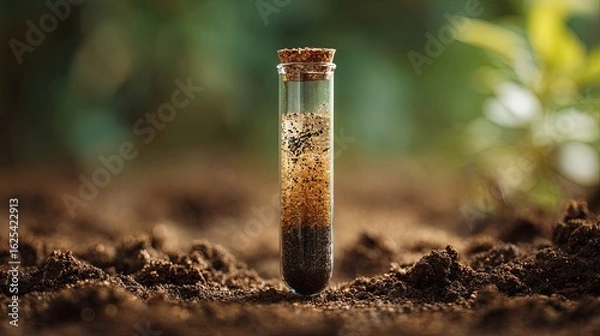 Obraz Soil Sample in Test Tube Outdoors for Environmental Study