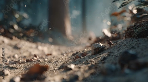 Fototapeta Forest Floor Path Closeup In Sunlight