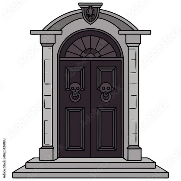 Fototapeta Illustration of a mysterious gothic door with stone pillars and steps
