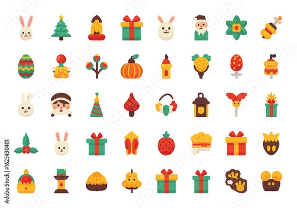 Obraz Festive Holiday Icons Collection Featuring Christmas and Easter Elements.