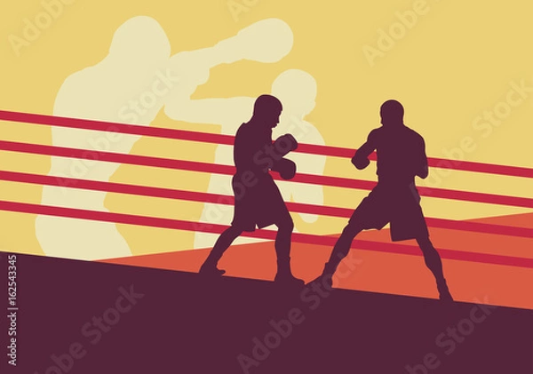 Obraz Boxer man fight in boxing ring vector background