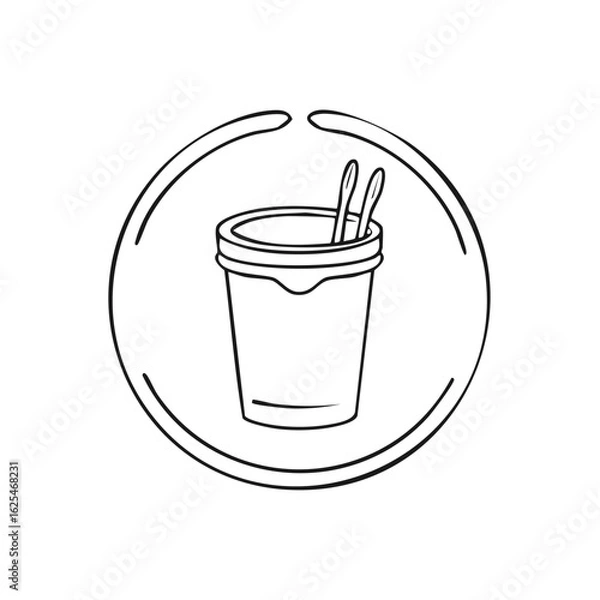 Fototapeta Hand drawn icon of two toothbrushes in a cup holder for dental care and morning routine