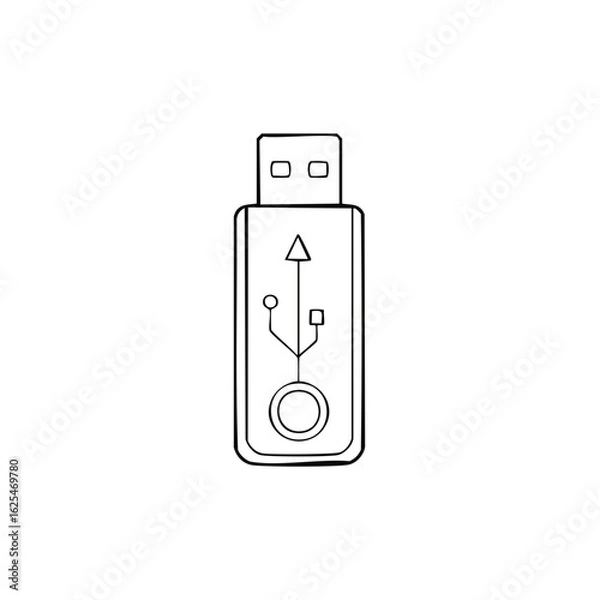 Fototapeta Simple hand drawn outline of a USB drive illustrating digital data storage and connectivity