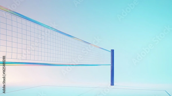 Fototapeta Volleyball net stretches across, suspended in a bright, airy, and minimalistic outdoor setting.