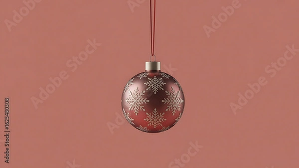 Fototapeta Festive ornament with intricate snowflake patterns, suspended by a red cord, evokes holiday cheer.