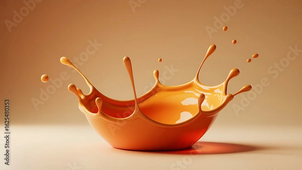 Fototapeta Vibrant orange liquid bursts upwards in a dynamic splash, creating an abstract, fluid form.