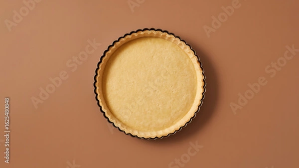 Fototapeta Empty tart shell with a detailed, crimped edge sits centered on a warm-toned background.