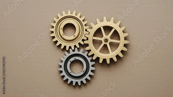 Fototapeta Interlocked gears, a complex system of interconnected parts.
