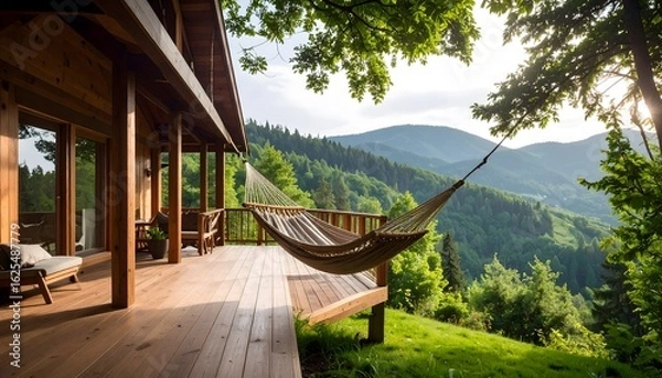 Obraz Deck overlooking beautiful mountainscape