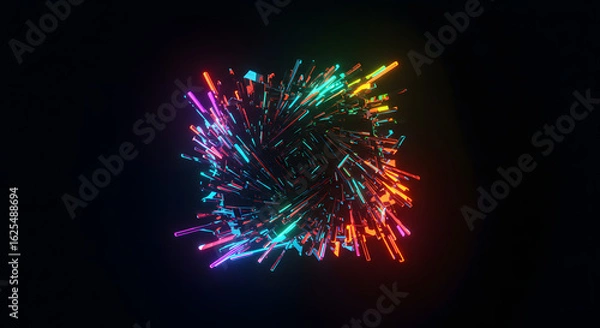 Fototapeta Vibrant neon explosion, abstract geometric digital art
