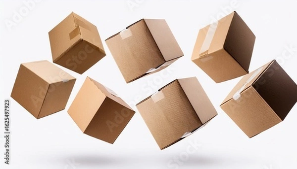 Obraz floating cardboard boxes isolated on a white background