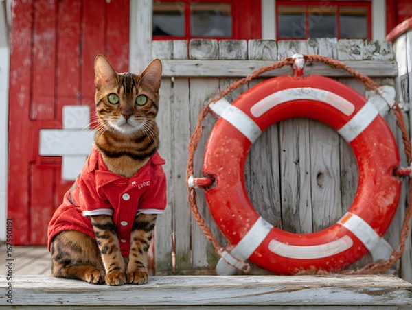 Obraz Cat lifeguard at the lifeguard station - cats with jobs