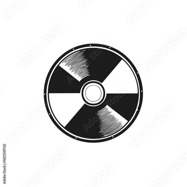 Fototapeta Stylized black and white round shield illustration with central circle and patterned sections