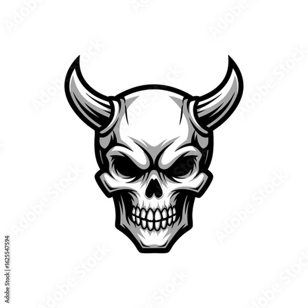 Obraz Gray Scale Skull With Horns Illustration