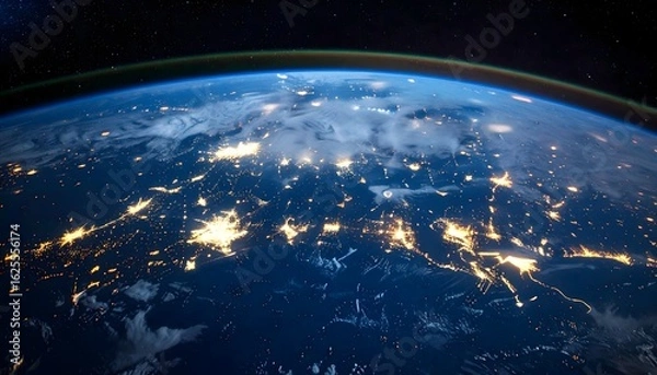 Fototapeta Earth lights from space perspective