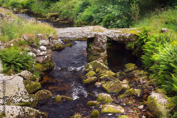 Fototapeta The ruins of an ancient Roman bridge over the river blackbrook. Near highway b3212. Devon. England