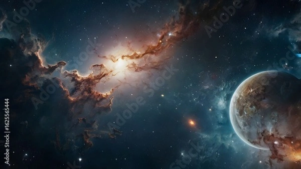 Fototapeta Outer Space Scene with Nebula, Planets and Starfield