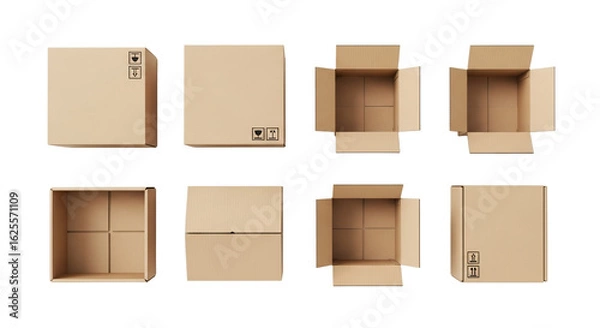Fototapeta Various Cardboard Boxes in Different Openings.