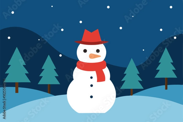 Fototapeta outdoor winter scene with a snowman wearing a sca (1).eps