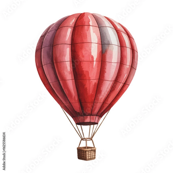 Fototapeta Red watercolor hot air balloon vector illustration on transparent background, hand-painted travel concept