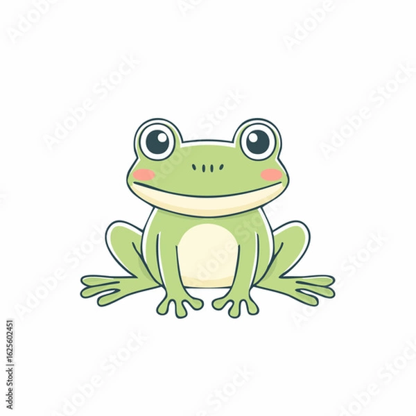 Fototapeta Charming Green Frog Illustration with Innocent Eyes and Rosy Cheeks on White Background