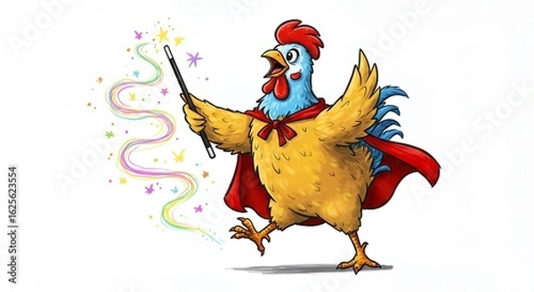 Obraz Cartoon chicken with magic wand
