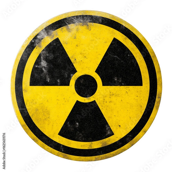 Fototapeta Radiation hazard warning sign yellow and danger symbol radioactive waste isolated on transprint background