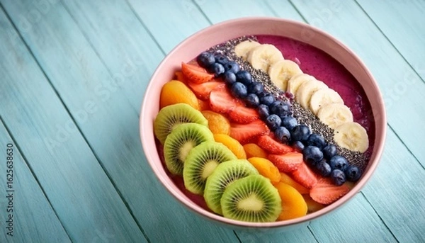 Obraz vibrant smoothie bowl with fresh fruits and superfood toppings