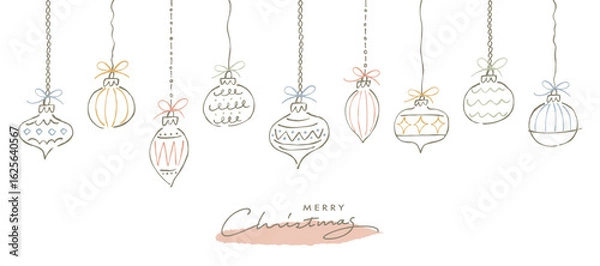 Obraz つり下がったクリスマスオーナメントのイラストセット。ラフな落書きスタイルの線画。