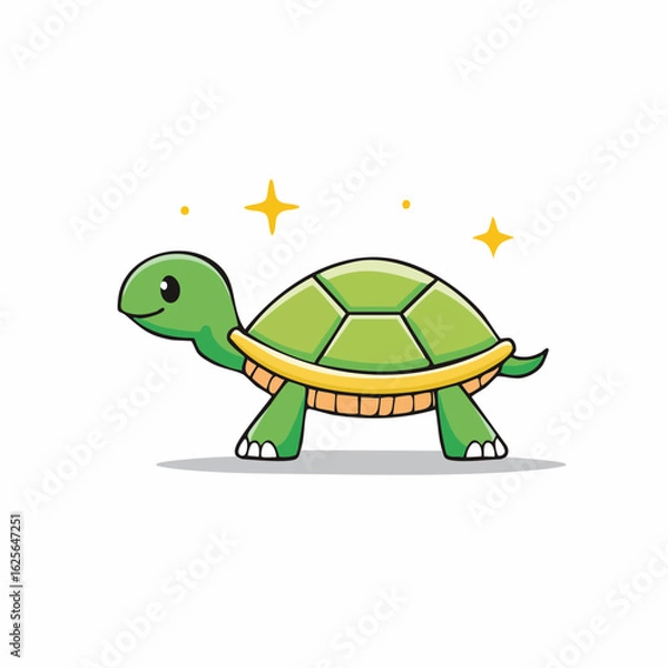 Fototapeta Charming depiction of a cartoon turtle with a light green shell and yellow accents