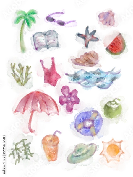 Fototapeta set of sea shells and starfish
Set of beach element 