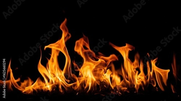Obraz Intense Orange Fire Flames on Black Background for Dramatic Visuals