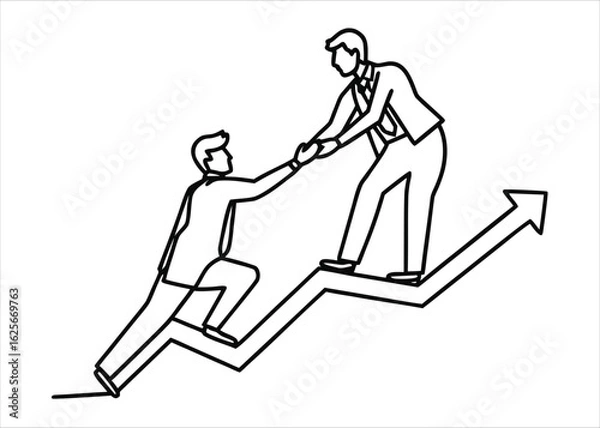 Fototapeta Minimalist single line art depicting a cheerful young professional in a business setting conveying optimism and forward momentum