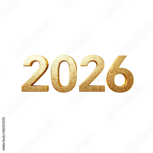 Fototapeta Artistic 3D Rendering of the Year 2026 in Elegant Gold Tone with Shiny Surface and Soft Shadow
