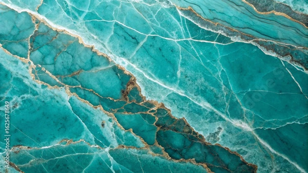 Obraz Abstract background of a teal and gold mineral texture with a network of cracks
