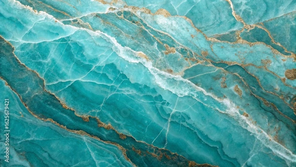 Obraz Abstract wallpaper of a teal and gold marble texture with natural, flowing patterns