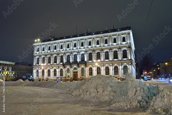 Fototapeta The snow in front of the plant production Institute. Vavilov night