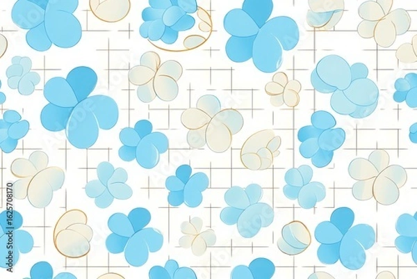 Fototapeta Soft blue floral pattern with subtle gold accents on a white background
