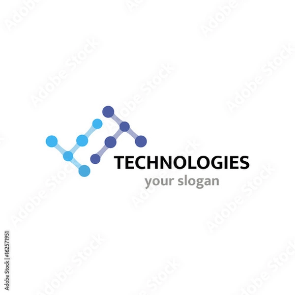 Fototapeta Vector logo template for technology, communications companies or high-tech innovation. Two letters T consisting of molecules.