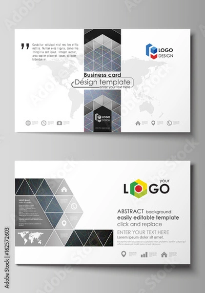 Fototapeta Business card templates. Easy editable layout, vector design template. Colorful dark background with abstract lines. Bright color chaotic, random, messy curves. Colourful decoration.